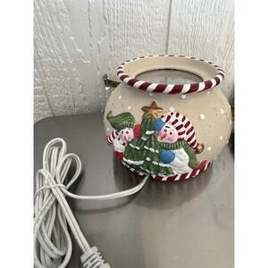 Peppermint Puffy Snowman Christmas Tree Wax Melt Warmer 120V Ceramic